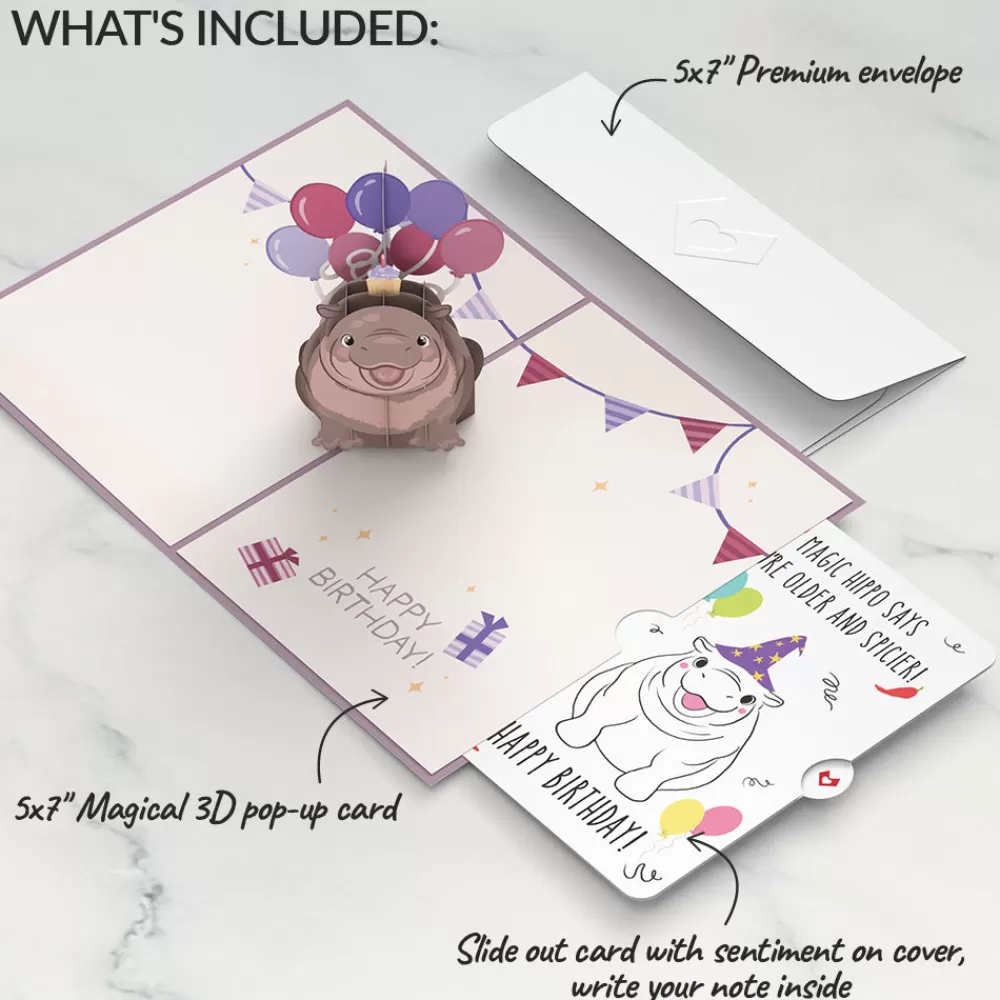 Lovepop Birthday | Baby Pygmy Birthday with Magic Hippo Pop-Up Card and Sentiment Set