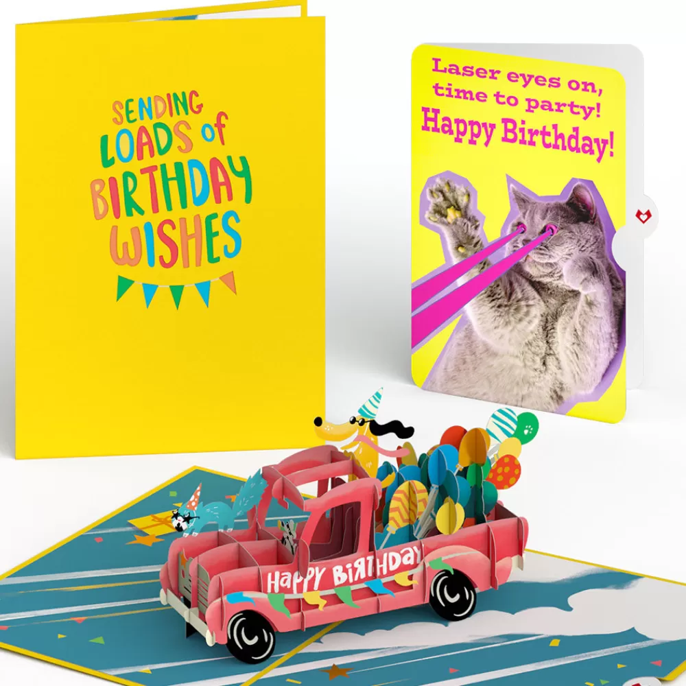 Lovepop Birthday | Birthday Truck with Cat Laser Eyes Pop-Up Card and Sentiment Set