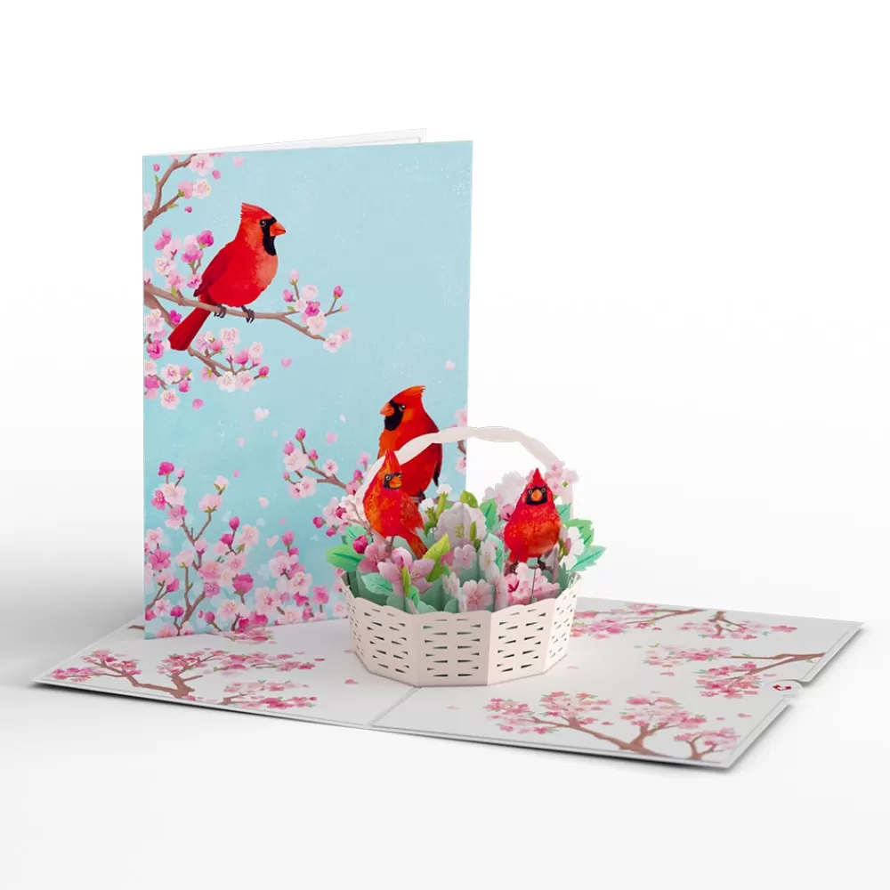 Lovepop Greeting Cards | Just Because | Cherry Blossom Basket with Cardinals Pop-Up Card