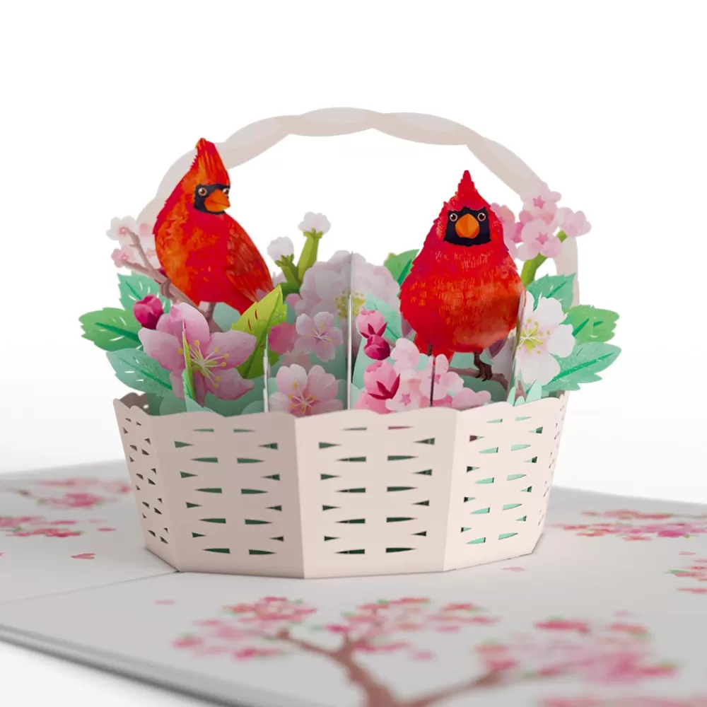 Lovepop Greeting Cards | Just Because | Cherry Blossom Basket with Cardinals Pop-Up Card