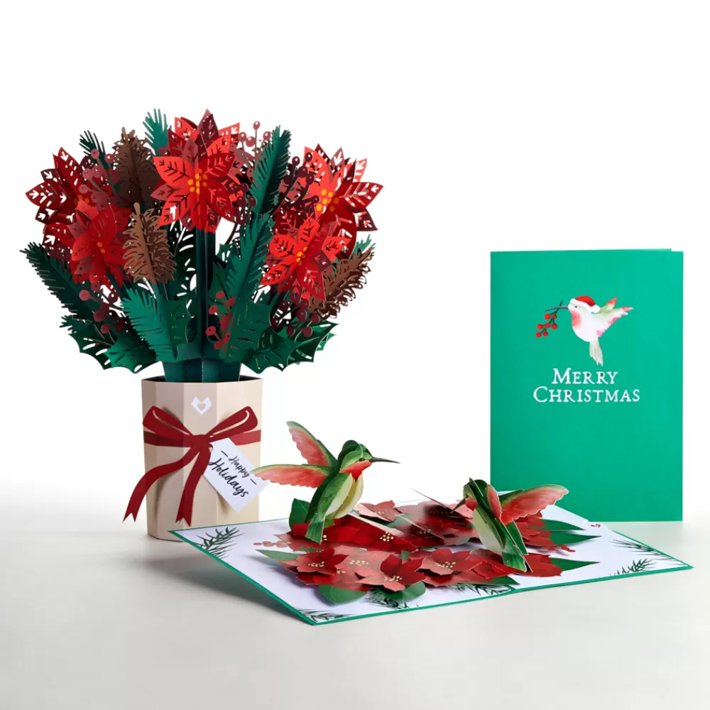 Lovepop Card & Gift Bundles | Christmas 12/25 | Christmas Hummingbirds Card & Poinsettia Bouquet Bundle