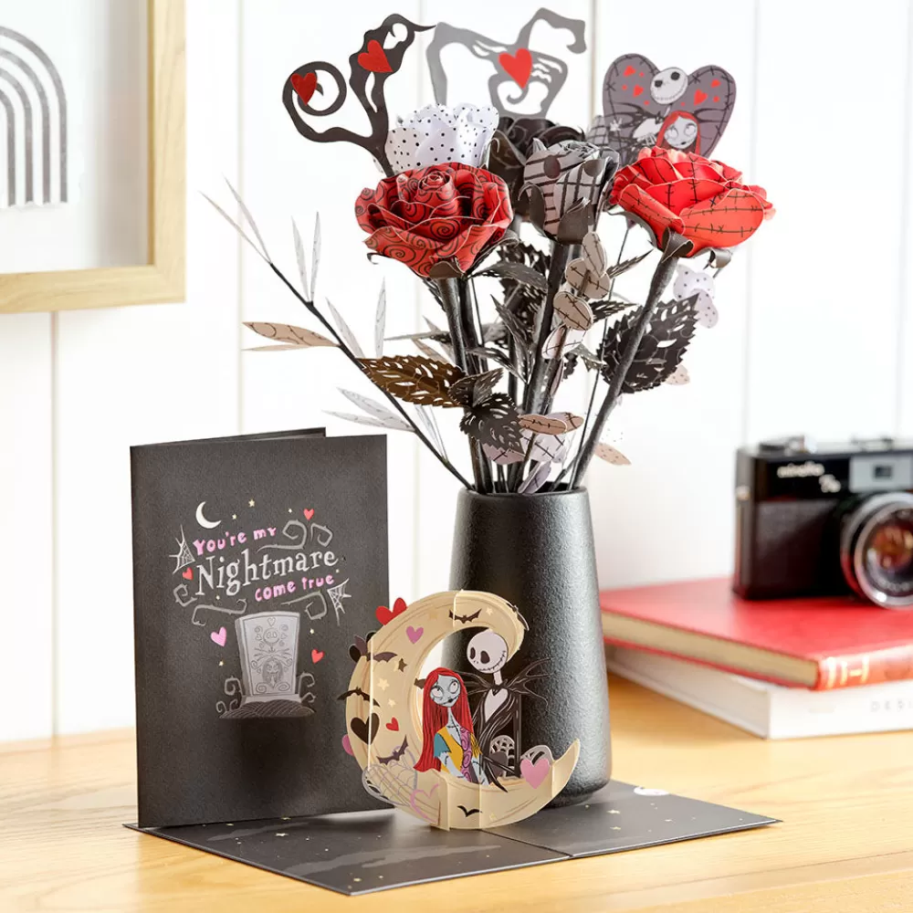 Lovepop Pop-Up Bouquets | Handcrafted Paper Flowers | Handcrafted Paper Flowers: Disney Tim Burton's The Nightmare Before Christmas Eternally Yours Roses (6-Stem) with My Nightmare Come True Pop-Up Card
