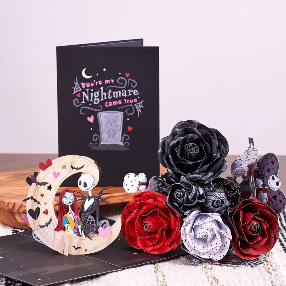 Lovepop Pop-Up Bouquets | Handcrafted Paper Flowers | Handcrafted Paper Flowers: Disney Tim Burton's The Nightmare Before Christmas Eternally Yours Roses (6-Stem) with My Nightmare Come True Pop-Up Card