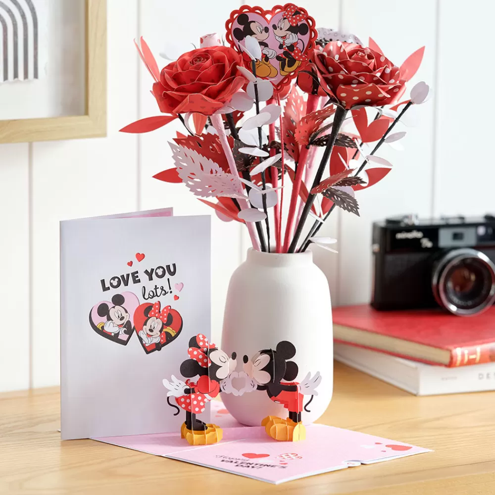 Lovepop Pop-Up Bouquets | Handcrafted Paper Flowers | Handcrafted Paper Flowers: Disney's Mickey & Minnie Lovestruck Roses (6-Stem) with Love You Lots Pop-Up Card