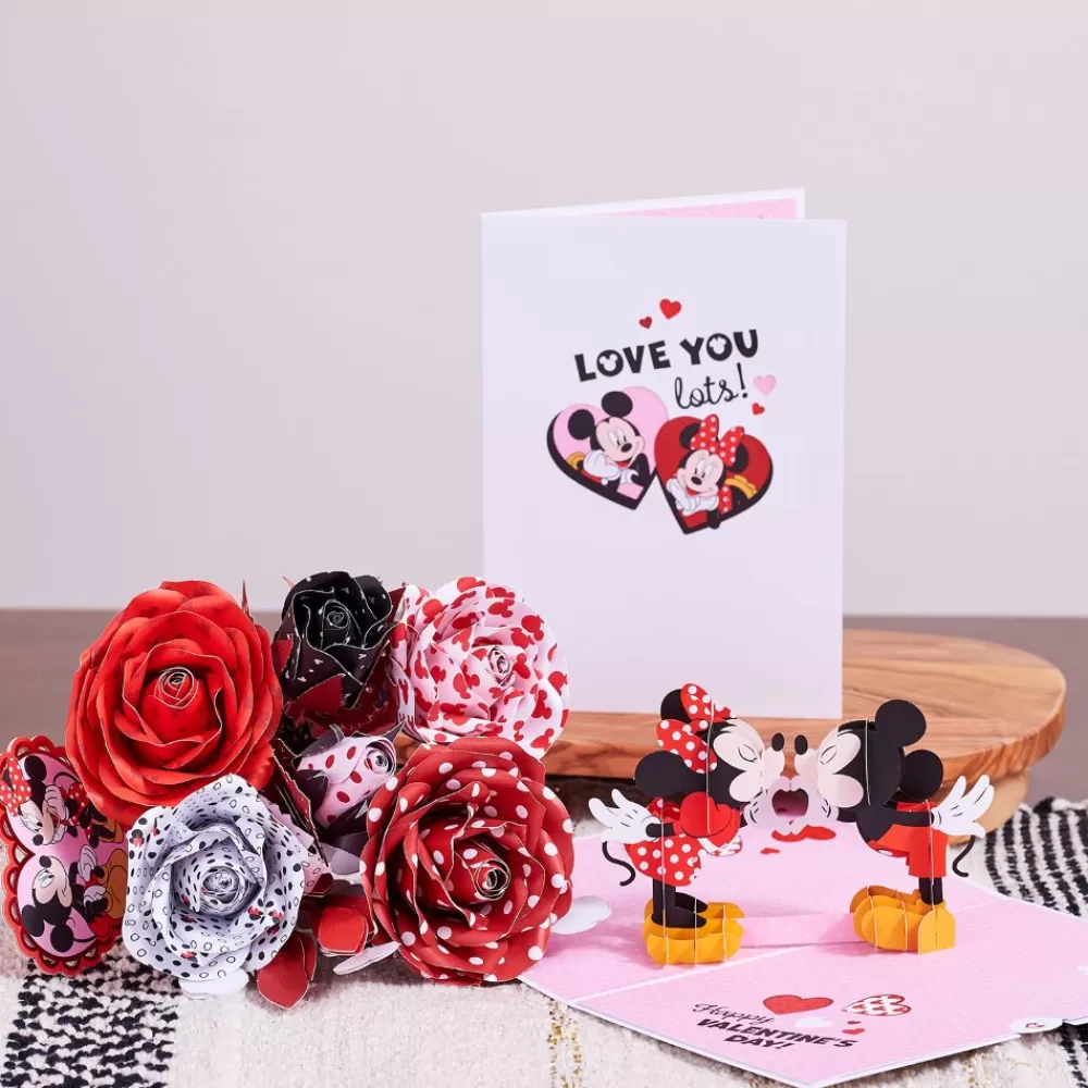 Lovepop Pop-Up Bouquets | Handcrafted Paper Flowers | Handcrafted Paper Flowers: Disney's Mickey & Minnie Lovestruck Roses (6-Stem) with Love You Lots Pop-Up Card