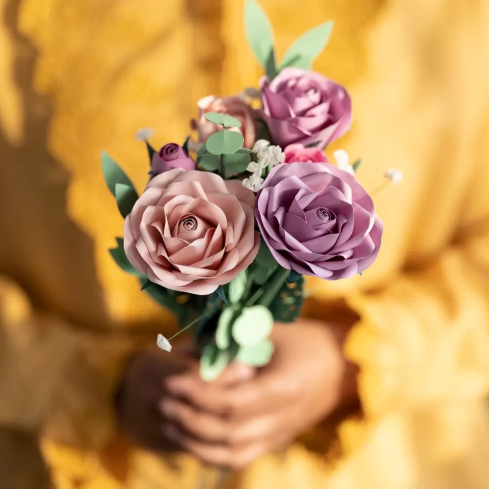 Lovepop Pop-Up Bouquets | Card & Gift Bundles | Handcrafted Paper Flowers: Pink & Purple Roses (6 Stems) with Happy Mother's Day Pop-Up Card