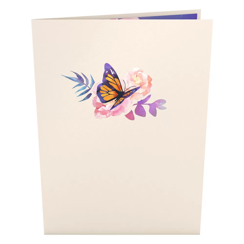 Lovepop Pop-Up Bouquets | Card & Gift Bundles | Handcrafted Paper Flowers: Pink & Purple Roses (6 Stems) with Monarch Butterfly Pop-Up Card