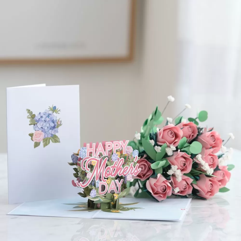 Lovepop Pop-Up Bouquets | Handcrafted Paper Flowers | Handcrafted Paper Flowers: Pink Roses (12 Stems) with Happy Mother's Day Pop-Up Card