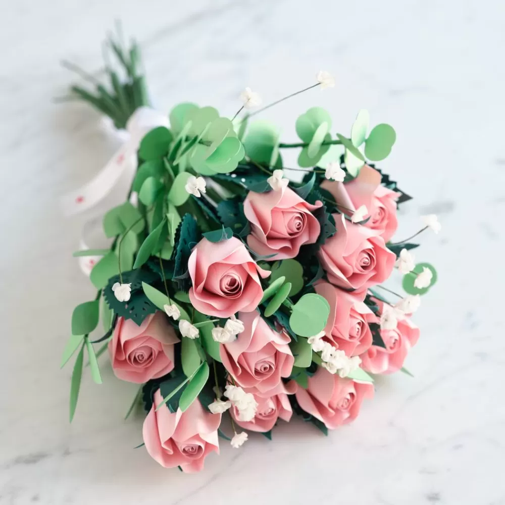 Lovepop Pop-Up Bouquets | Handcrafted Paper Flowers | Handcrafted Paper Flowers: Pink Roses (12 Stems) with Monarch Butterfly Pop-Up Card