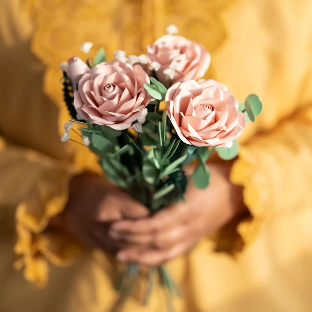 Lovepop Pop-Up Bouquets | Card & Gift Bundles | Handcrafted Paper Flowers: Pink Roses (6 Stems) with Monarch Butterfly Pop-Up Card