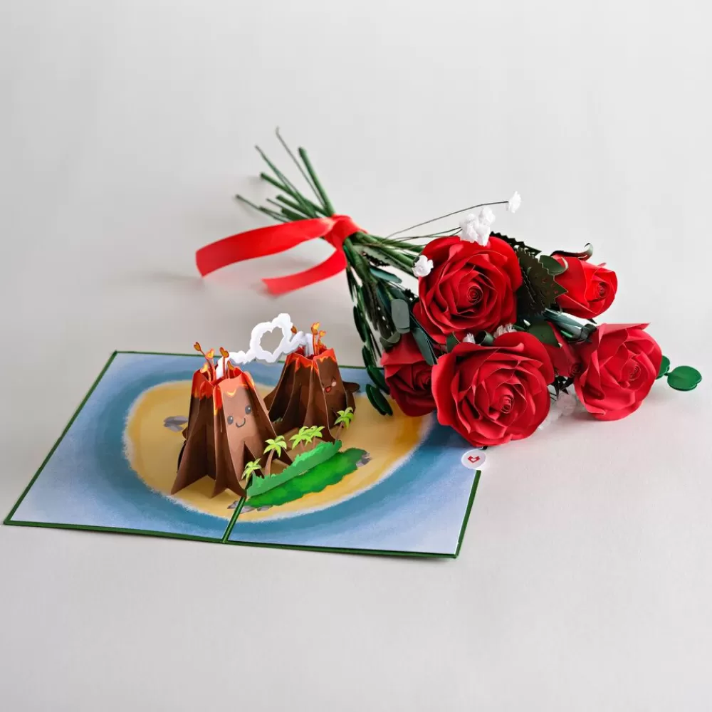 Lovepop Valentine'S Day 2/14 | Handcrafted Paper Flowers: Roses (6 Stems) with I Lava You Pop-Up Card