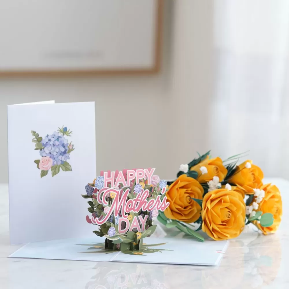 Lovepop Pop-Up Bouquets | Card & Gift Bundles | Handcrafted Paper Flowers: Yellow Roses (6 Stems) with Happy Mother's Day Pop-Up Card