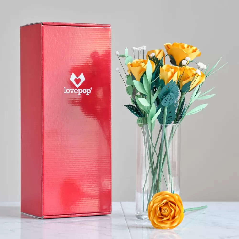 Lovepop Pop-Up Bouquets | Card & Gift Bundles | Handcrafted Paper Flowers: Yellow Roses (6 Stems) with Happy Mother's Day Pop-Up Card