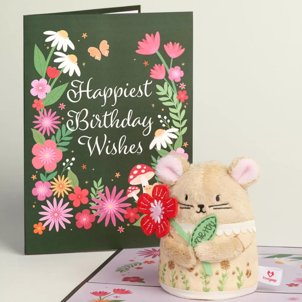 Lovepop Plushpop | Birthday | Happiest Birthday Wishes' Floral Field Mouse Plushpop Card