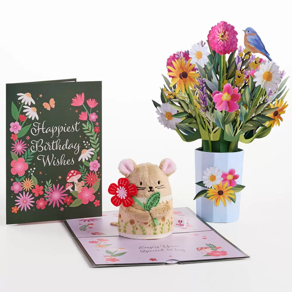 Lovepop Pop-Up Bouquets | Card & Gift Bundles | Happiest Birthday Wishes' Plushpop Card and Bouquet Bundle