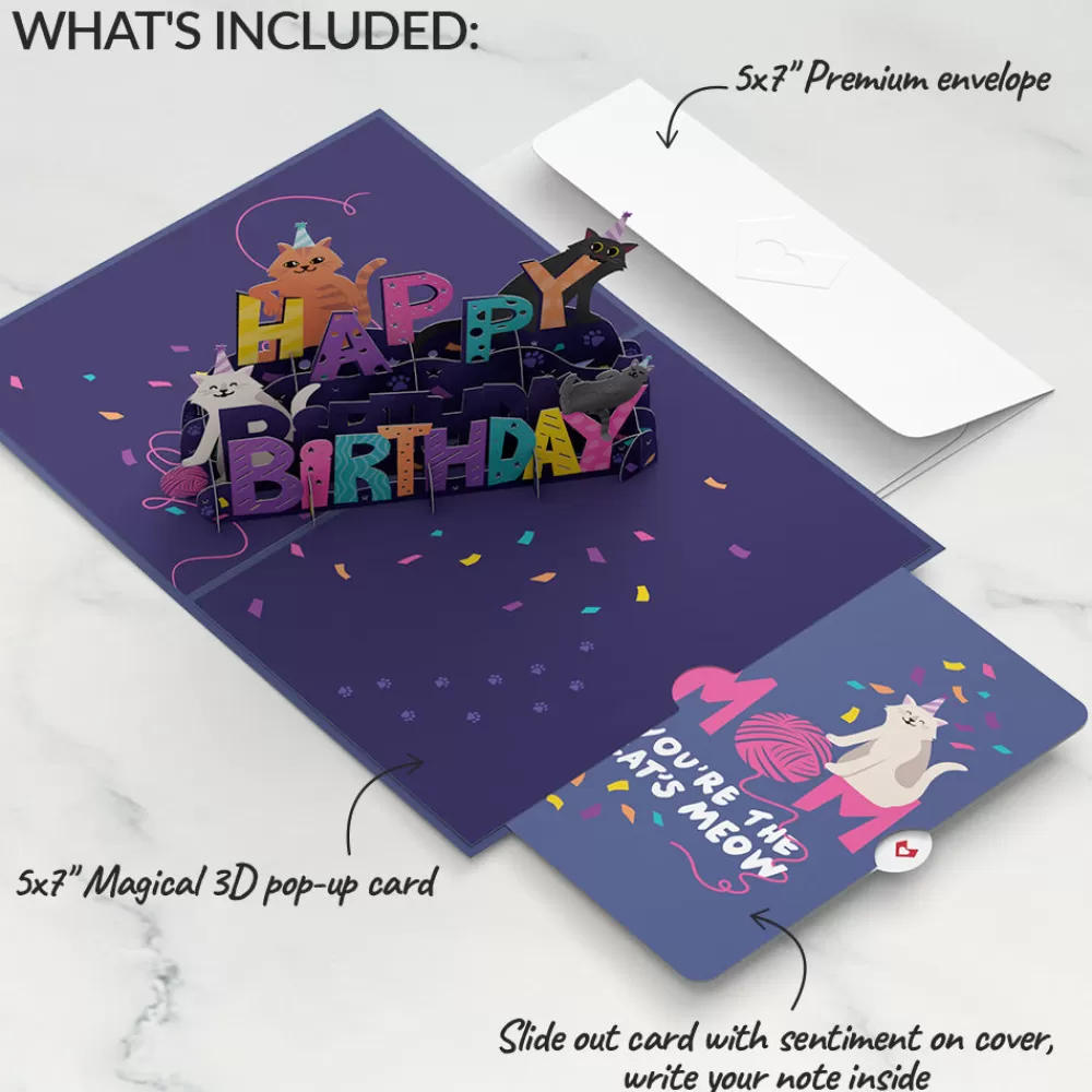Lovepop Birthday | Mom | Happy Birthday Cats Pop-Up Card and Sentiment Set for Mom