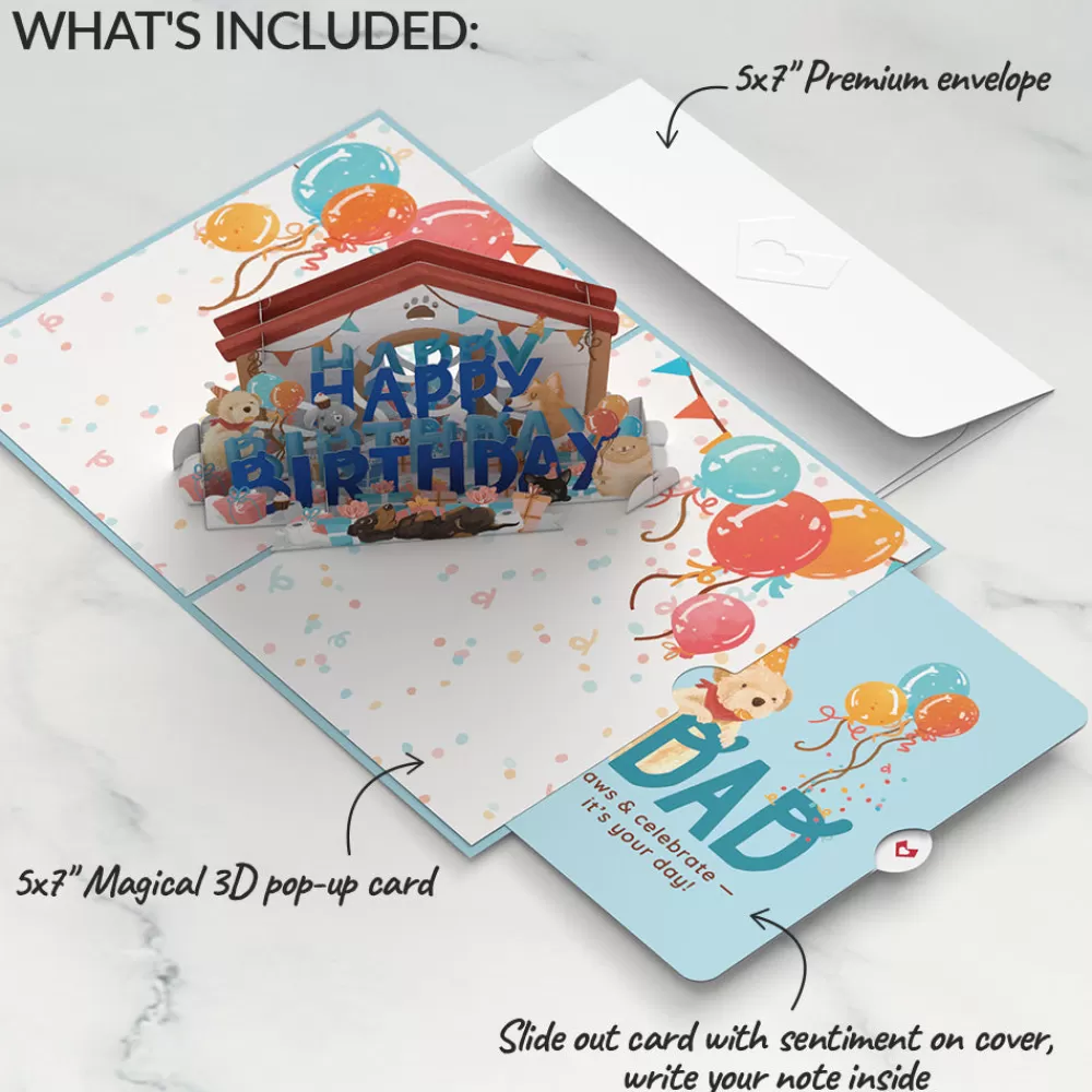 Lovepop Birthday | Dad | Happy Birthday Dogs Pop-Up Card and Sentiment Set for Dad