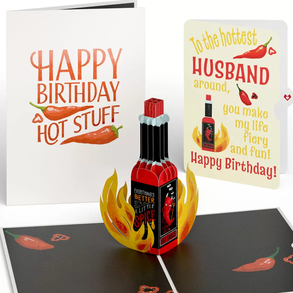 Lovepop Birthday | Him | Happy Birthday Hot Stuff Pop-Up Card and Sentiment Set for Husband