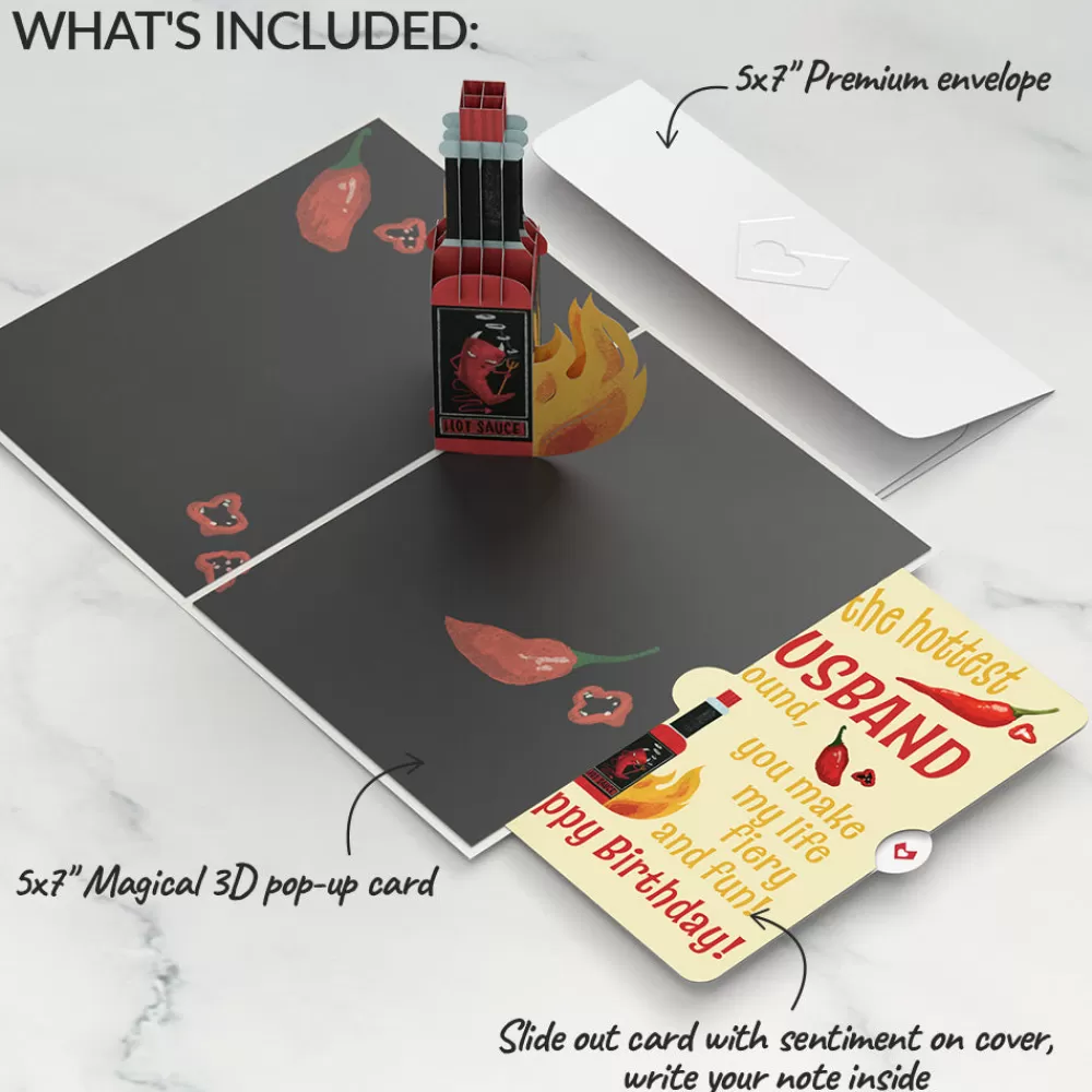 Lovepop Birthday | Him | Happy Birthday Hot Stuff Pop-Up Card and Sentiment Set for Husband