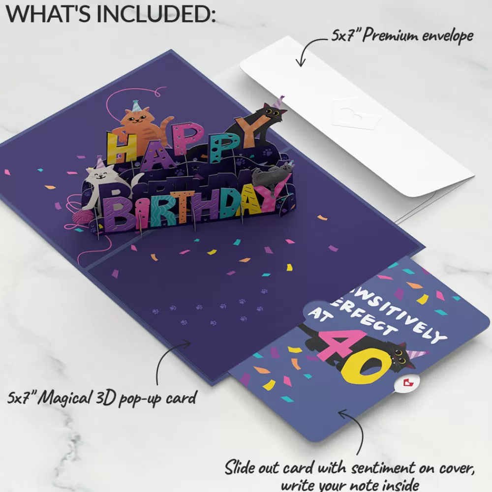 Lovepop Birthday | Happy 40th Birthday Cats Pop-Up Card and Sentiment Set