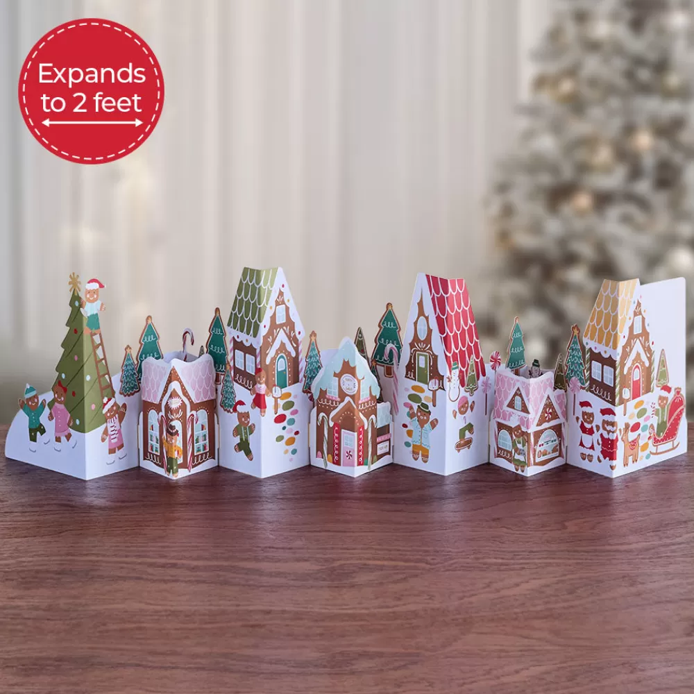 Lovepop Decor | Christmas 12/25 | Holiday Gingerbread Village Loooooong Card™ (Expands to 2 feet)