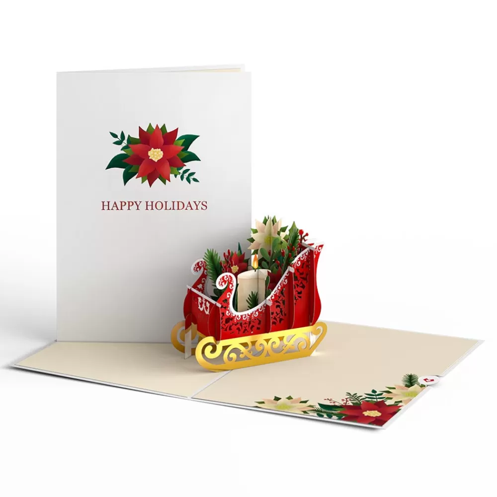 Lovepop Greeting Cards | Christmas 12/25 | Holiday Poinsettia Sleigh Pop-Up Card