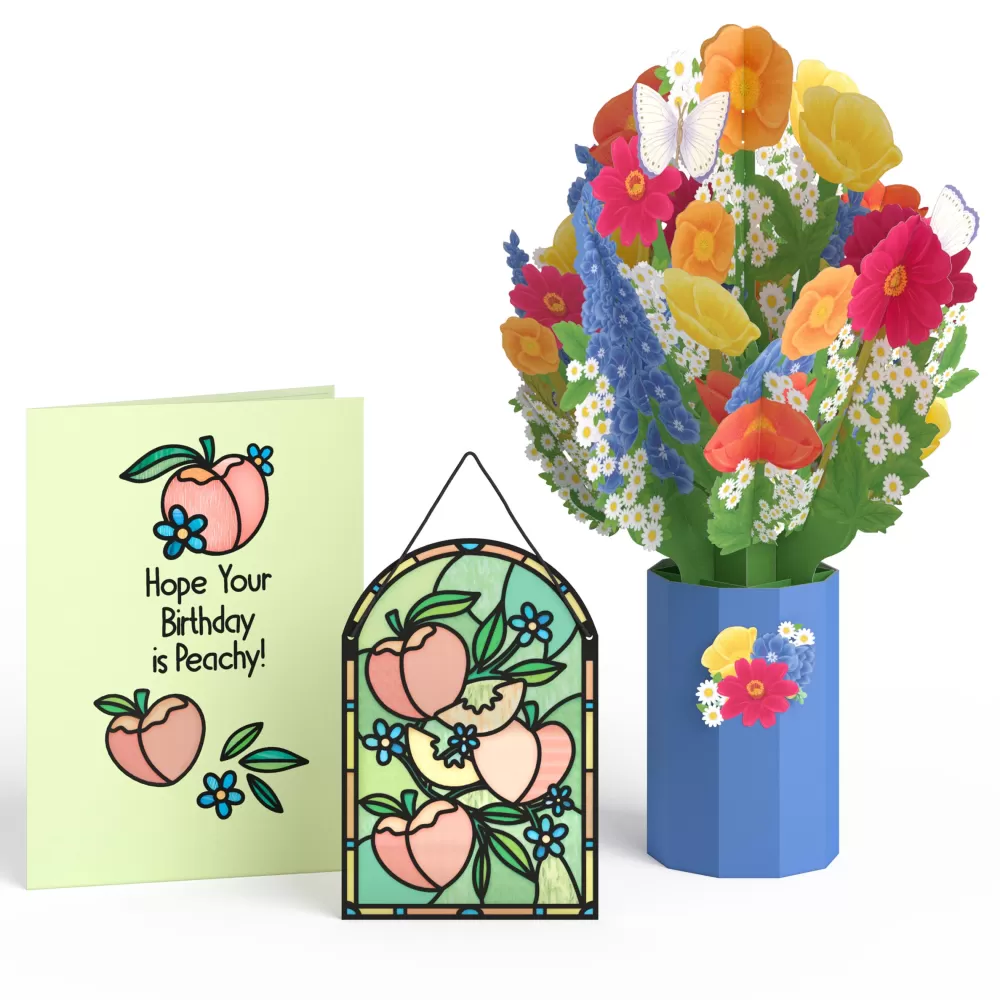 Lovepop Pop-Up Bouquets | Card & Gift Bundles | Hope Your Birthday is Peachy Suncatcher Card & Pop-Up Bouquet Bundle