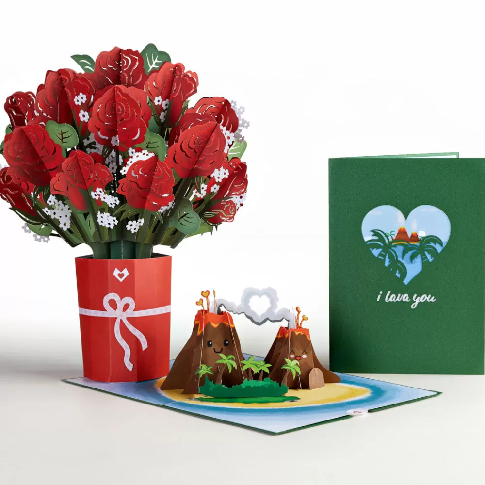 Lovepop Pop-Up Bouquets | Card & Gift Bundles | I Lava You Pop-Up Card & Red Rose Bouquet Bundle