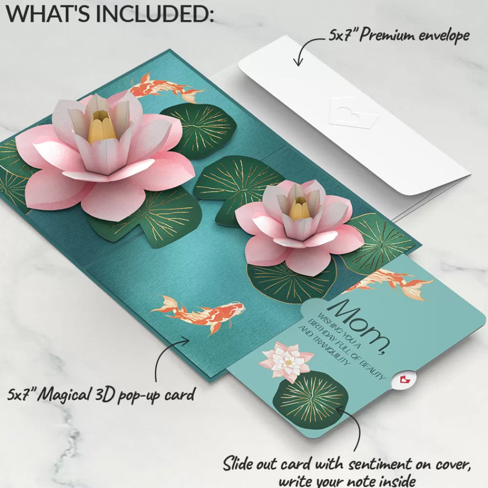 Lovepop Birthday | Mom | Koi Fish and Lotus Birthday Pop-Up Card and Sentiment Set for Mom