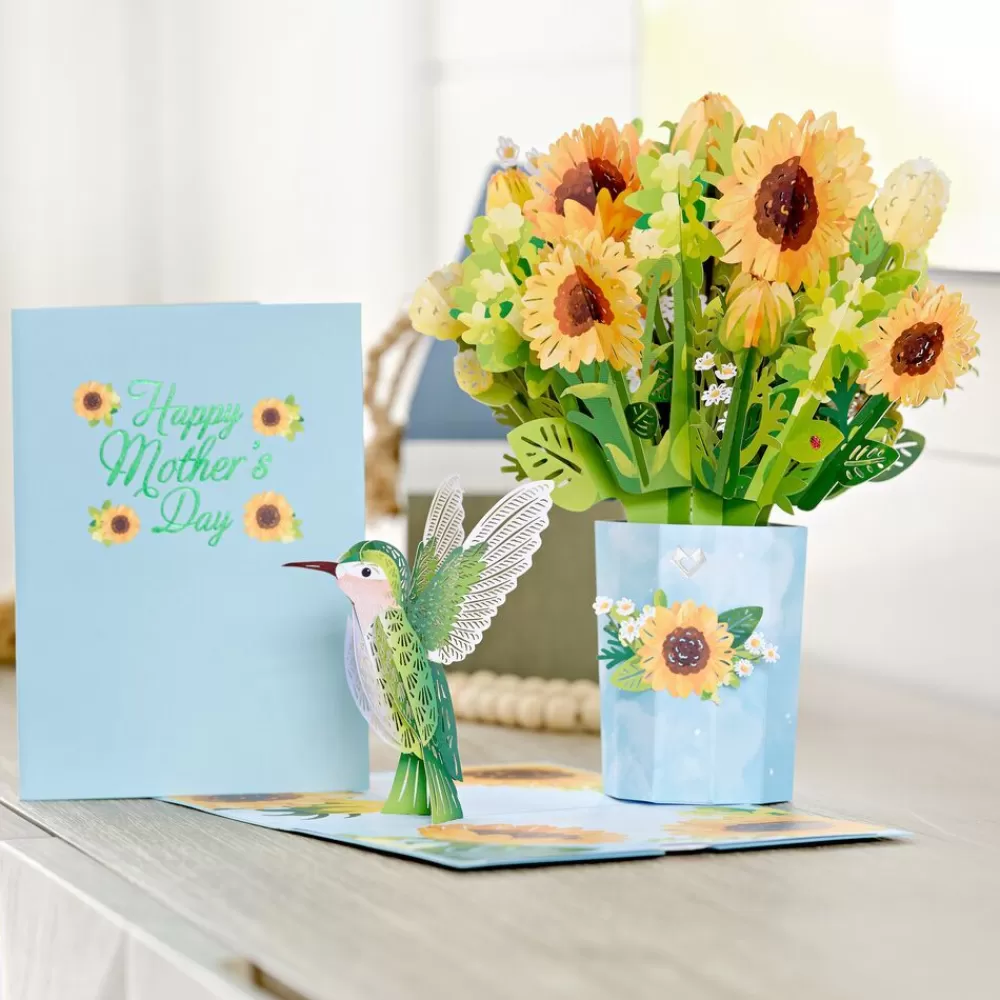 Lovepop Pop-Up Bouquets | Card & Gift Bundles | Mother’s Day Hummingbird Sunflower Bundle