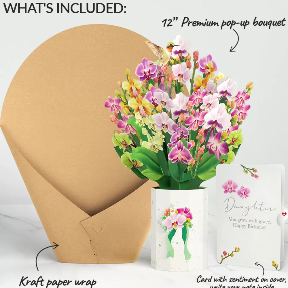 Lovepop Pop-Up Bouquets | Birthday | Orchid Birthday Bouquet and Sentiment Set for Daughter