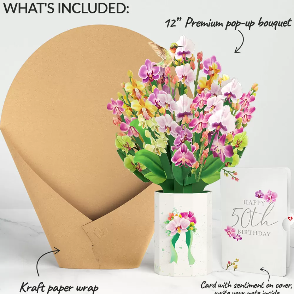 Lovepop Pop-Up Bouquets | Orchid 50th Birthday Bouquet and Sentiment Set