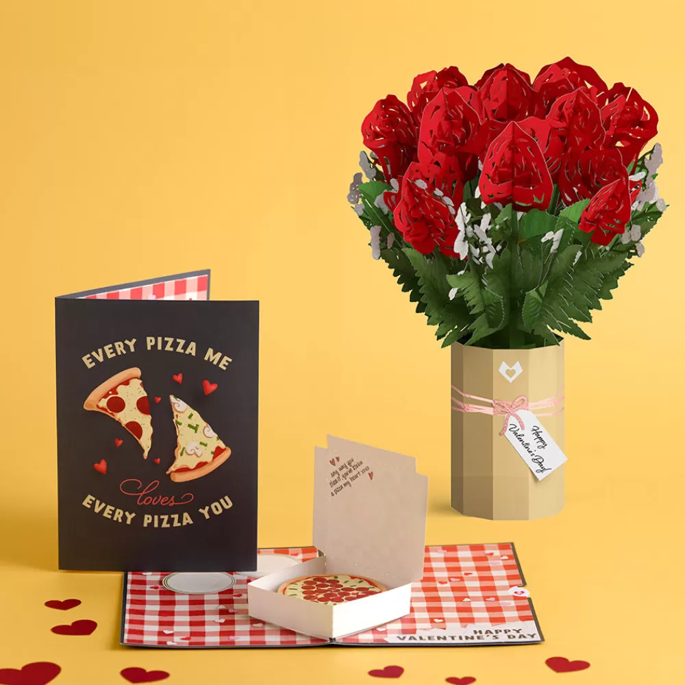 Lovepop Pop-Up Bouquets | Card & Gift Bundles | Pizza and Roses Valentine Bundle