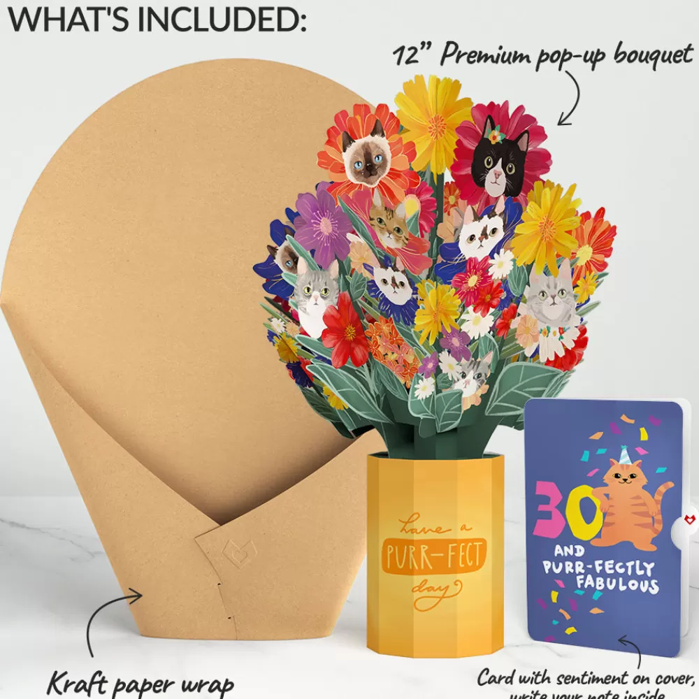 Lovepop Pop-Up Bouquets | Purr-fect Cat 30th Birthday Bouquet and Sentiment Set