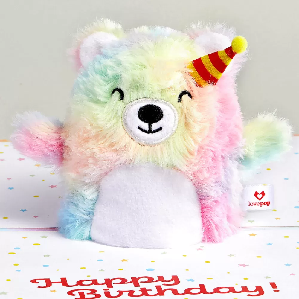 Lovepop Plushpop | Birthday | Rainbow Bear with Cat Laser Eyes Birthday Plushpop Card and Sentiment Set