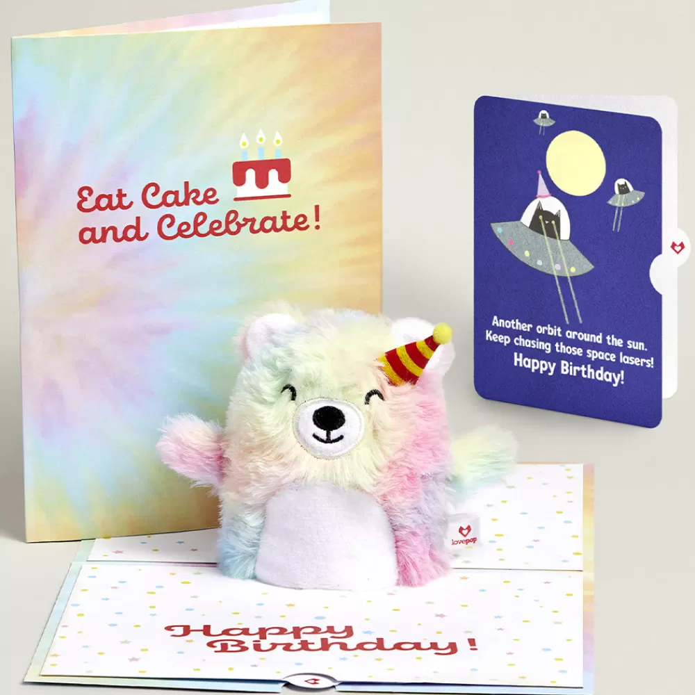 Lovepop Plushpop | Birthday | Rainbow Bear with Space Laser Cats Birthday Plushpop Card and Sentiment Set
