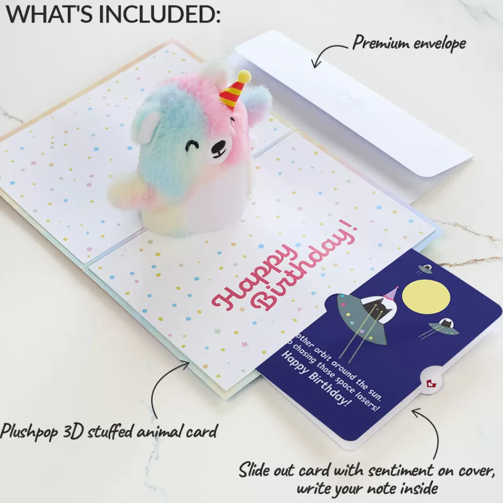 Lovepop Plushpop | Birthday | Rainbow Bear with Space Laser Cats Birthday Plushpop Card and Sentiment Set