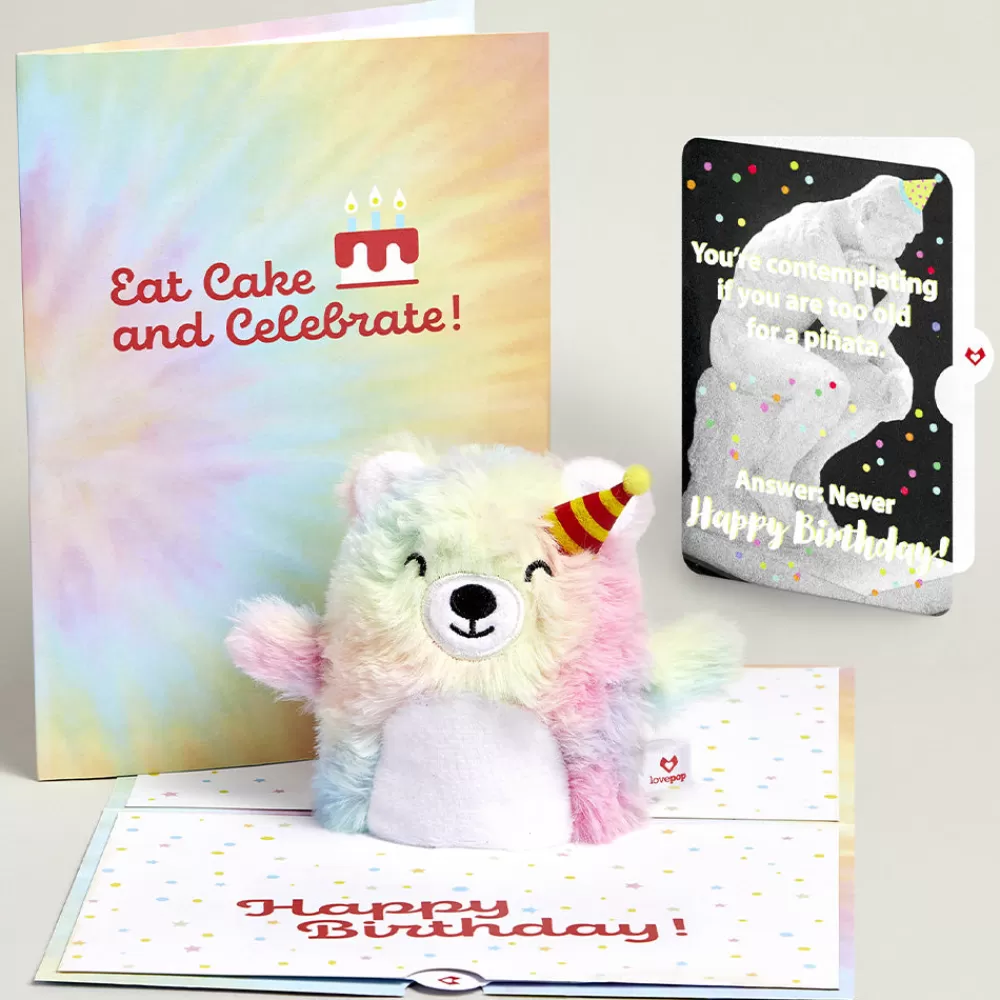 Lovepop Plushpop | Birthday | Rainbow Bear with The Thinker Birthday Plushpop Card and Sentiment Set