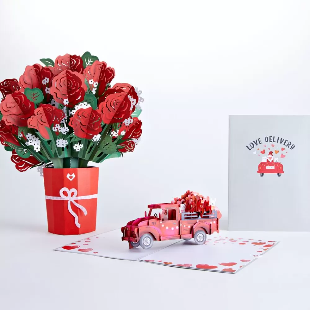 Lovepop Pop-Up Bouquets | Card & Gift Bundles | Red Rose Love Delivery Truck Bundle