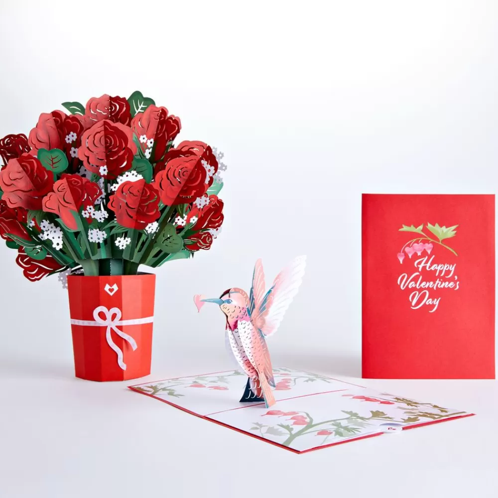 Lovepop Pop-Up Bouquets | Card & Gift Bundles | Red Rose Valentine’s Day Hummingbird Bundle