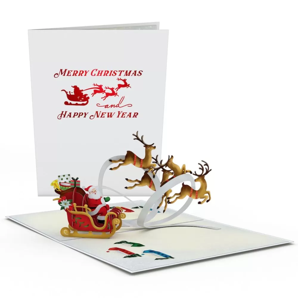 Lovepop Greeting Cards | Christmas 12/25 | Santa Sleigh and Reindeer Pop-Up Card