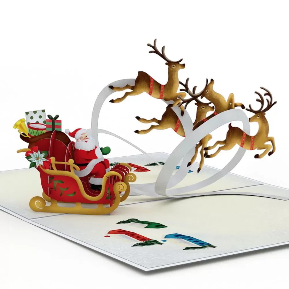 Lovepop Greeting Cards | Christmas 12/25 | Santa Sleigh and Reindeer Pop-Up Card