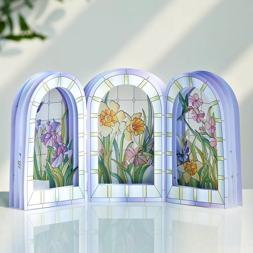 Lovepop Decor | Just Because | Stained Glass Floral Triptych Pop-Up Gift