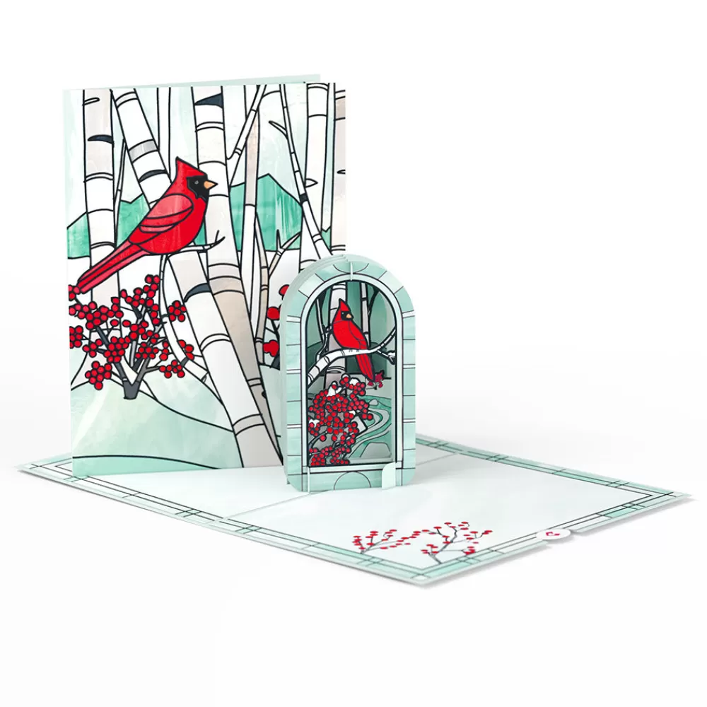 Lovepop Greeting Cards | Christmas 12/25 | Stained Glass Winter Cardinal Pop-Up Card