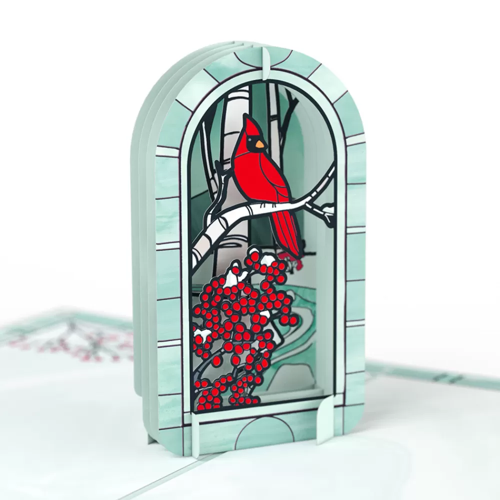 Lovepop Greeting Cards | Christmas 12/25 | Stained Glass Winter Cardinal Pop-Up Card