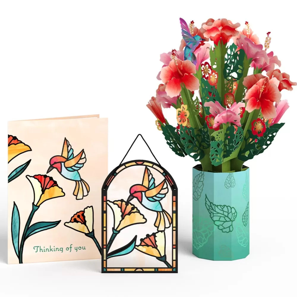 Lovepop Pop-Up Bouquets | Card & Gift Bundles | Thinking of You Hummingbird Suncatcher Card & Pop-Up Bouquet Bundle