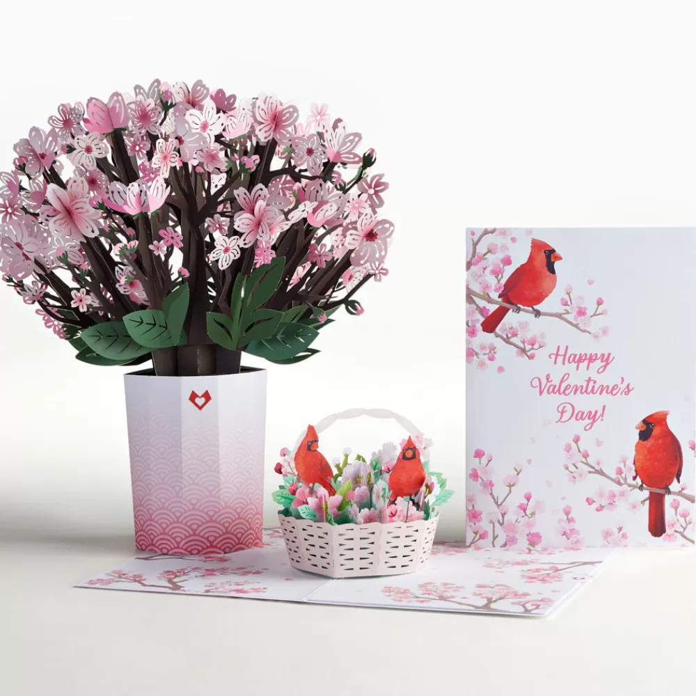 Lovepop Pop-Up Bouquets | Card & Gift Bundles | Valentine’s Cherry Blossom with Cardinals Pop-Up Card & Bouquet Bundle