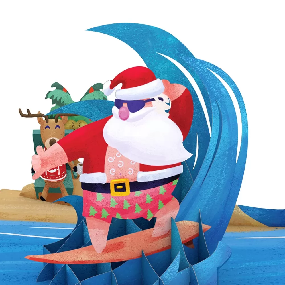 Lovepop Greeting Cards | Christmas 12/25 | Warm Wishes Surfing Santa Pop-Up Card