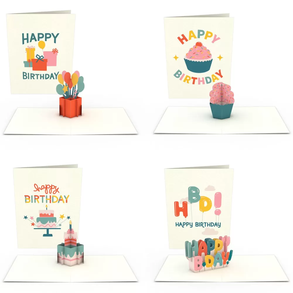 Lovepop Notecards | Birthday | Whimsical Birthday Notecards (Assorted 4-Pack)