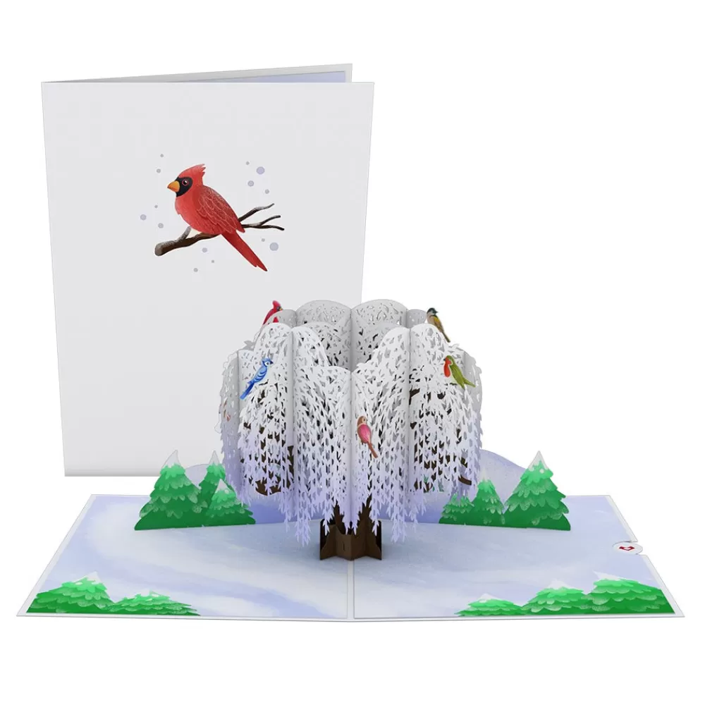 Lovepop Greeting Cards | Just Because | Winter Willow Tree Birds Pop-Up Card